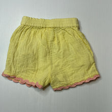 Load image into Gallery viewer, Girls Mango, yellow crinkle cotton shorts, elasticated, GUC, size 1,  