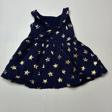 Load image into Gallery viewer, Girls Target, cotton lined navy &amp; gold star dress, GUC, size 1, L: 40cm