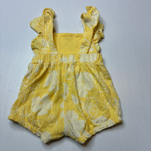 Load image into Gallery viewer, Girls yellow, floral summer romper, EUC, size 00,  