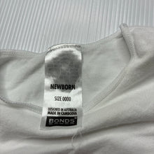 Load image into Gallery viewer, Unisex Bonds, white stretchy bodysuit / romper, EUC, size 0000,  