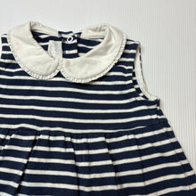 Load image into Gallery viewer, Girls Rachel Riley, navy &amp; white stripe cotton dress, GUC, size 1-2, L: 44cm