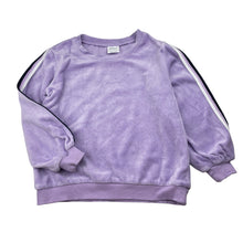 Load image into Gallery viewer, Girls Milky, purple velour sweater / jumper, marks on cuffs, FUC, size 6,  
