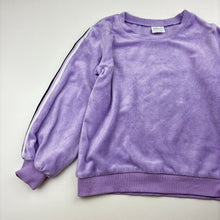 Load image into Gallery viewer, Girls Milky, purple velour sweater / jumper, marks on cuffs, FUC, size 6,  