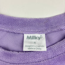 Load image into Gallery viewer, Girls Milky, purple velour sweater / jumper, marks on cuffs, FUC, size 6,  