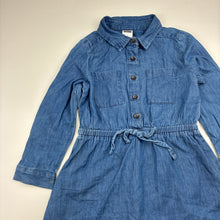 Load image into Gallery viewer, Girls Kids &amp; Co, chambray cotton shirt dress, mark right cuff, FUC, size 4, L: 53cm