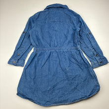 Load image into Gallery viewer, Girls Kids &amp; Co, chambray cotton shirt dress, mark right cuff, FUC, size 4, L: 53cm