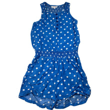 Load image into Gallery viewer, Girls Seed, blue &amp; white spot viscose playsuit, GUC, size 6-7,  