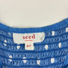 Load image into Gallery viewer, Girls Seed, blue &amp; white spot viscose playsuit, GUC, size 6-7,  
