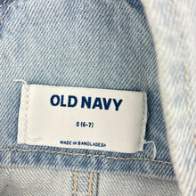 Load image into Gallery viewer, Girls Old Navy, distressed denim overalls / shortalls, GUC, size 6-7,  