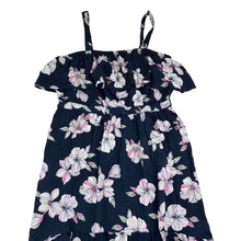 Load image into Gallery viewer, Girls Anko, navy floral viscose hi-lo dress, EUC, size 7, L: 77cm at front