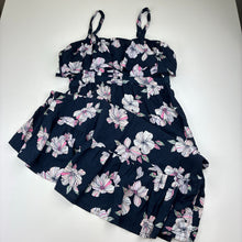 Load image into Gallery viewer, Girls Anko, navy floral viscose hi-lo dress, EUC, size 7, L: 77cm at front