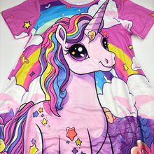 Load image into Gallery viewer, Girls colourful, lightweight stretchy dress, unicorn, EUC, size 8, L: 65cm