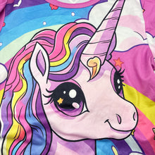 Load image into Gallery viewer, Girls colourful, lightweight stretchy dress, unicorn, EUC, size 8, L: 65cm