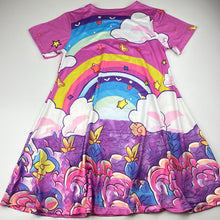 Load image into Gallery viewer, Girls colourful, lightweight stretchy dress, unicorn, EUC, size 8, L: 65cm