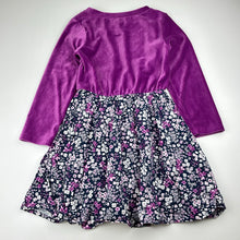 Load image into Gallery viewer, Girls Milkshake, spliced purple velour &amp; navy floral dress, GUC, size 5, L: 59cm