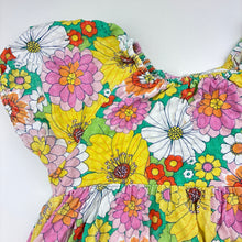 Load image into Gallery viewer, Girls Milkshake, lined floral cotton / viscose dress, marks on chest, FUC, size 3, L: 50cm