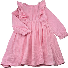 Load image into Gallery viewer, Girls Cotton On, pink crinkle cotton long sleeve dress, EUC, size 5, L: 63cm