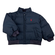 Load image into Gallery viewer, Boys Polo by Ralph Lauren, navy down/feather filled jacket/coat, wash fade on cuffs, GUC, size 2,  