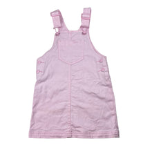 Load image into Gallery viewer, Girls Kids &amp; Co, pink stretch denim overalls dress / pinafore, light marks, FUC, size 3, L: 54cm