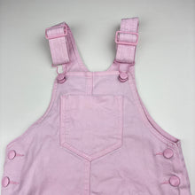 Load image into Gallery viewer, Girls Kids &amp; Co, pink stretch denim overalls dress / pinafore, light marks, FUC, size 3, L: 54cm