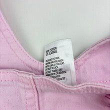 Load image into Gallery viewer, Girls Kids &amp; Co, pink stretch denim overalls dress / pinafore, light marks, FUC, size 3, L: 54cm