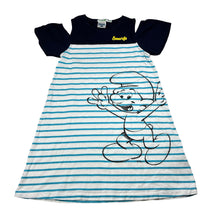 Load image into Gallery viewer, Girls Bossini, The Smurfs cotton open-shoulder dress, EUC, size 8, L: 63cm
