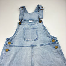 Load image into Gallery viewer, Girls Anko, blue stretch denim overalls dress / pinafore, GUC, size 9, L: 66cm