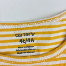 Load image into Gallery viewer, Girls Carter's, yellow &amp; white stripe cotton dress, FUC, size 4, L: 52cm