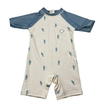 Load image into Gallery viewer, Unisex Rylee + Cru, rashie suit, seahorses, pilling on bottom, FUC, size 2-3,  