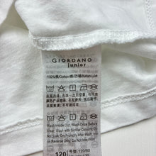 Load image into Gallery viewer, Unisex GIORDANO Jnr, cotton tee / top, Singapore, light mark on back, FUC, size 6-7,  