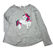 Load image into Gallery viewer, Girls H&amp;M, cotton long sleeve tee / top, flip sequin unicorn, GUC, size 5-6,  