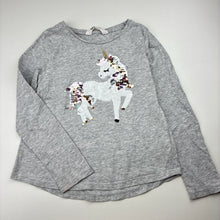 Load image into Gallery viewer, Girls H&amp;M, cotton long sleeve tee / top, flip sequin unicorn, GUC, size 5-6,  