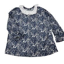 Load image into Gallery viewer, Girls Petit Enfant, navy &amp; white floral long sleeve top, GUC, size 4,  