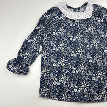 Load image into Gallery viewer, Girls Petit Enfant, navy &amp; white floral long sleeve top, GUC, size 4,  