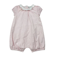 Load image into Gallery viewer, Girls The Little White Co, lined striped cotton romper, light mark front, FUC, size 0,  