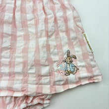 Load image into Gallery viewer, Girls Beatrix Potter, Peter Rabbit, embroidered crinkle cotton romper, GUC, size 1,  