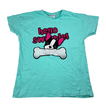 Load image into Gallery viewer, Girls Mango, blue cotton novelty tee / top, dog, GUC, size 10,  