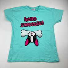Load image into Gallery viewer, Girls Mango, blue cotton novelty tee / top, dog, GUC, size 10,  