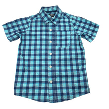 Load image into Gallery viewer, Boys Osh Kosh, blue check cotton short sleeve shirt, GUC, size 5,  