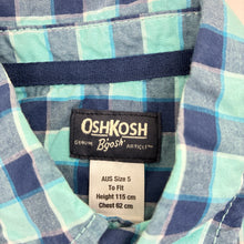 Load image into Gallery viewer, Boys Osh Kosh, blue check cotton short sleeve shirt, GUC, size 5,  