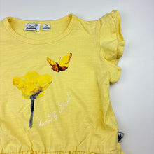 Load image into Gallery viewer, Girls Kissed by Radicool, yellow stretchy peplum top, butterfly, EUC, size 5,  