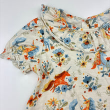 Load image into Gallery viewer, Girls Next, organic cotton peplum top, unicorns, EUC, size 2,  