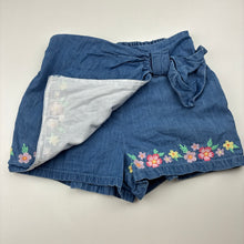 Load image into Gallery viewer, Girls Max, embroidered chambray cotton shorts / skort, elasticated, GUC, size 6-7,  