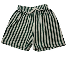 Load image into Gallery viewer, Unisex Zara, green stripe terry shorts, elasticated, EUC, size 3,  