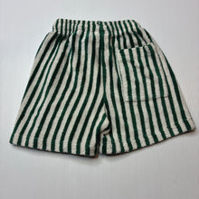 Load image into Gallery viewer, Unisex Zara, green stripe terry shorts, elasticated, EUC, size 3,  