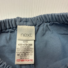 Load image into Gallery viewer, Unisex Next, blue cotton / linen shorts, elasticated, FUC, size 1,  