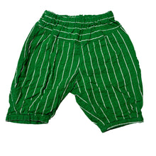 Load image into Gallery viewer, Unisex Posy &amp; Poppy Designs, green &amp; white stripe lightweight pants / bottoms, elasticated, EUC, size 00,  