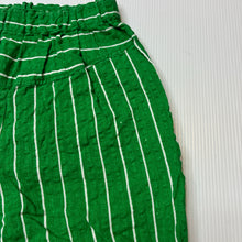 Load image into Gallery viewer, Unisex Posy &amp; Poppy Designs, green &amp; white stripe lightweight pants / bottoms, elasticated, EUC, size 00,  