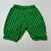 Load image into Gallery viewer, Unisex Posy &amp; Poppy Designs, green &amp; white stripe lightweight pants / bottoms, elasticated, EUC, size 00,  