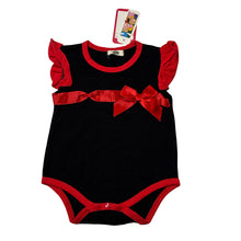 Load image into Gallery viewer, Girls stretchy, black &amp; red bodysuit / romper, NEW, size 00,  